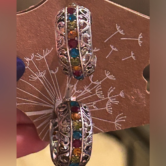 Matching Earrings & Necklace full of Multi-Colored Gems Homemade by Water& Clay - Picture 5 of 5